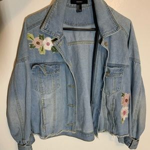 Light Blue Jean Jacket With Floral Patching